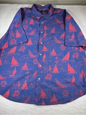 Chaps Men’s Nautical Sailboat Anchor Print Short Sleeve Button Down Size 4XB